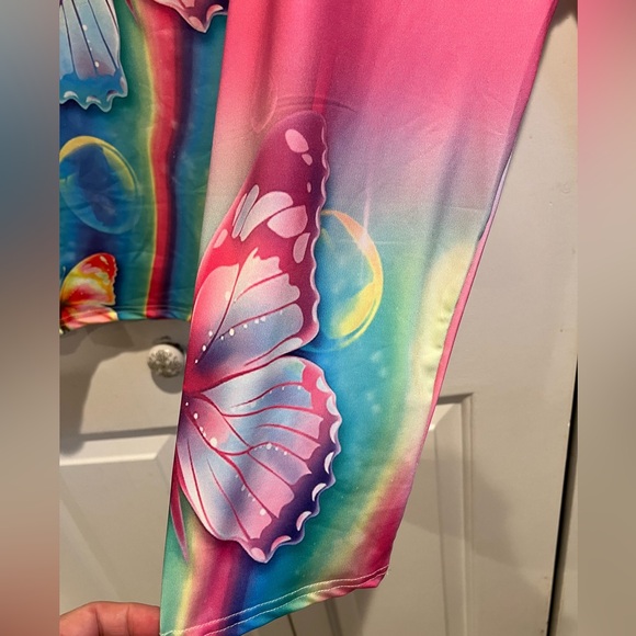 🌈 🦋 PJs OR Loungewear - 2 Pc Set! Short Sleeve Tunic Top & Pink Pants - Picture 9 of 12